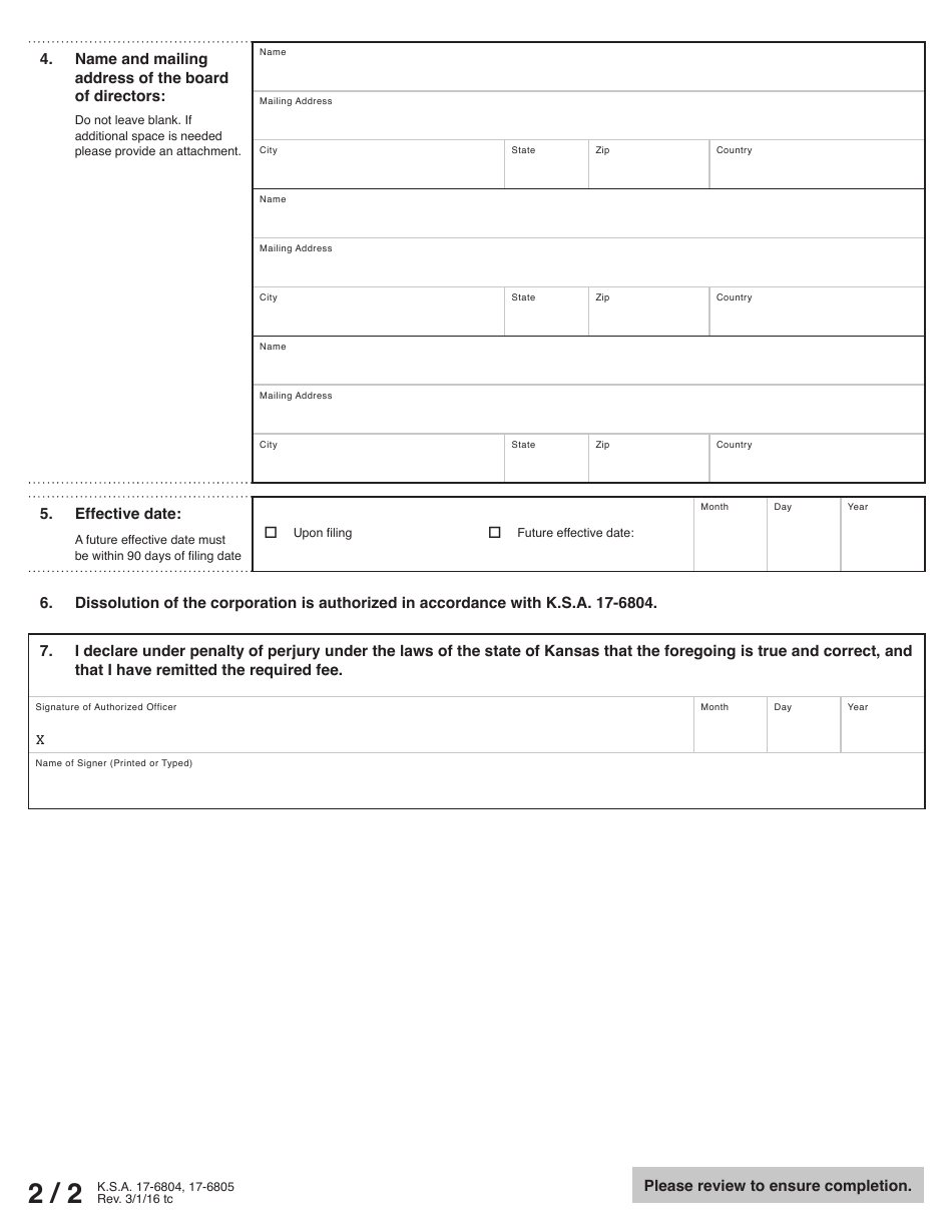 Form NM53-13 Not-For-Profit Corporation Dissolution by Members Meeting - Kansas, Page 3