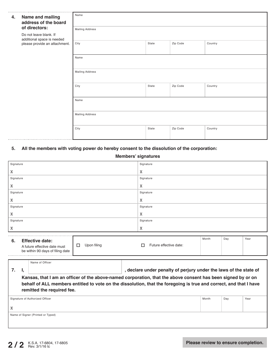 Form NW53-13 Not-For-Profit Corporation Dissolution by Written Consent - Kansas, Page 3
