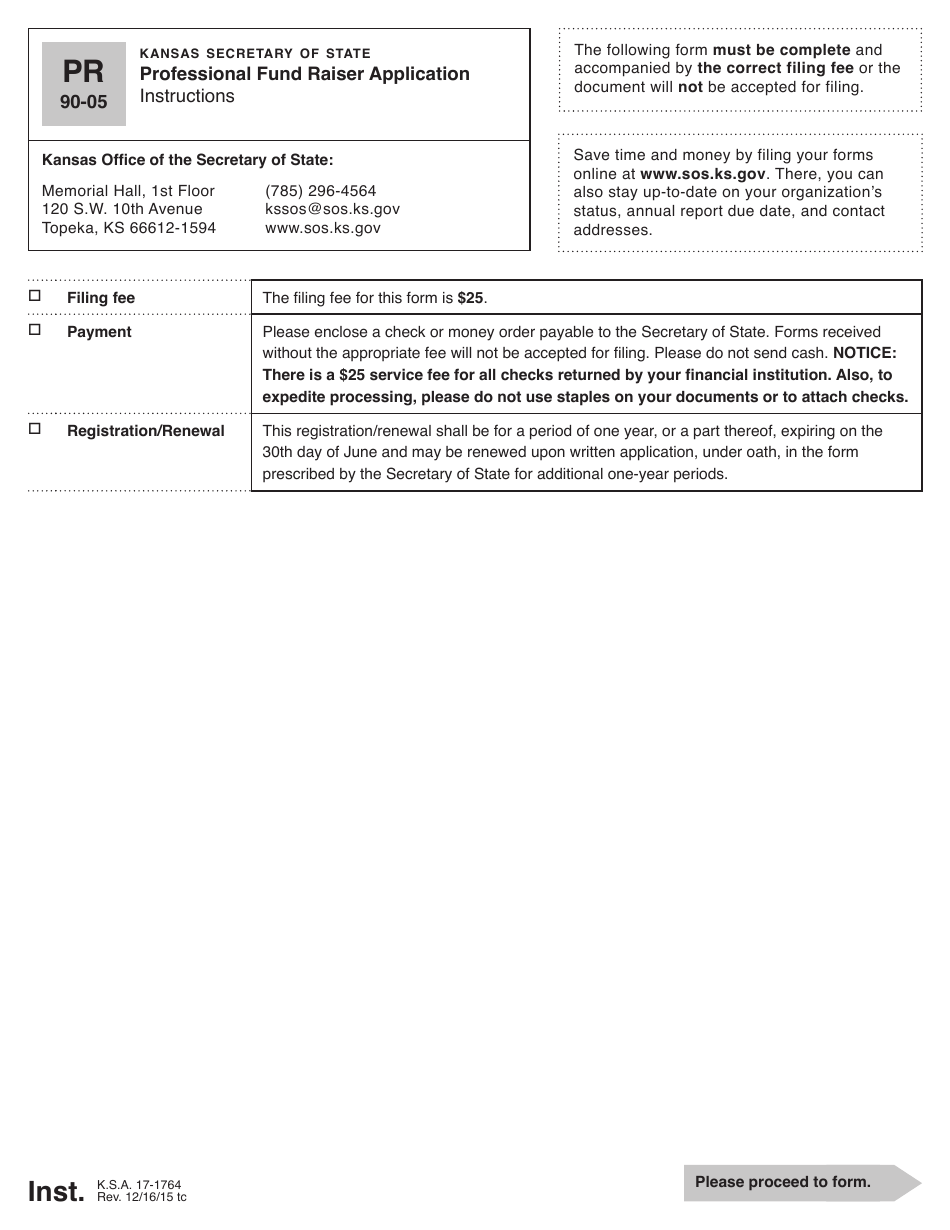 Form PR90-05 Professional Fund Raiser Application - Kansas, Page 1