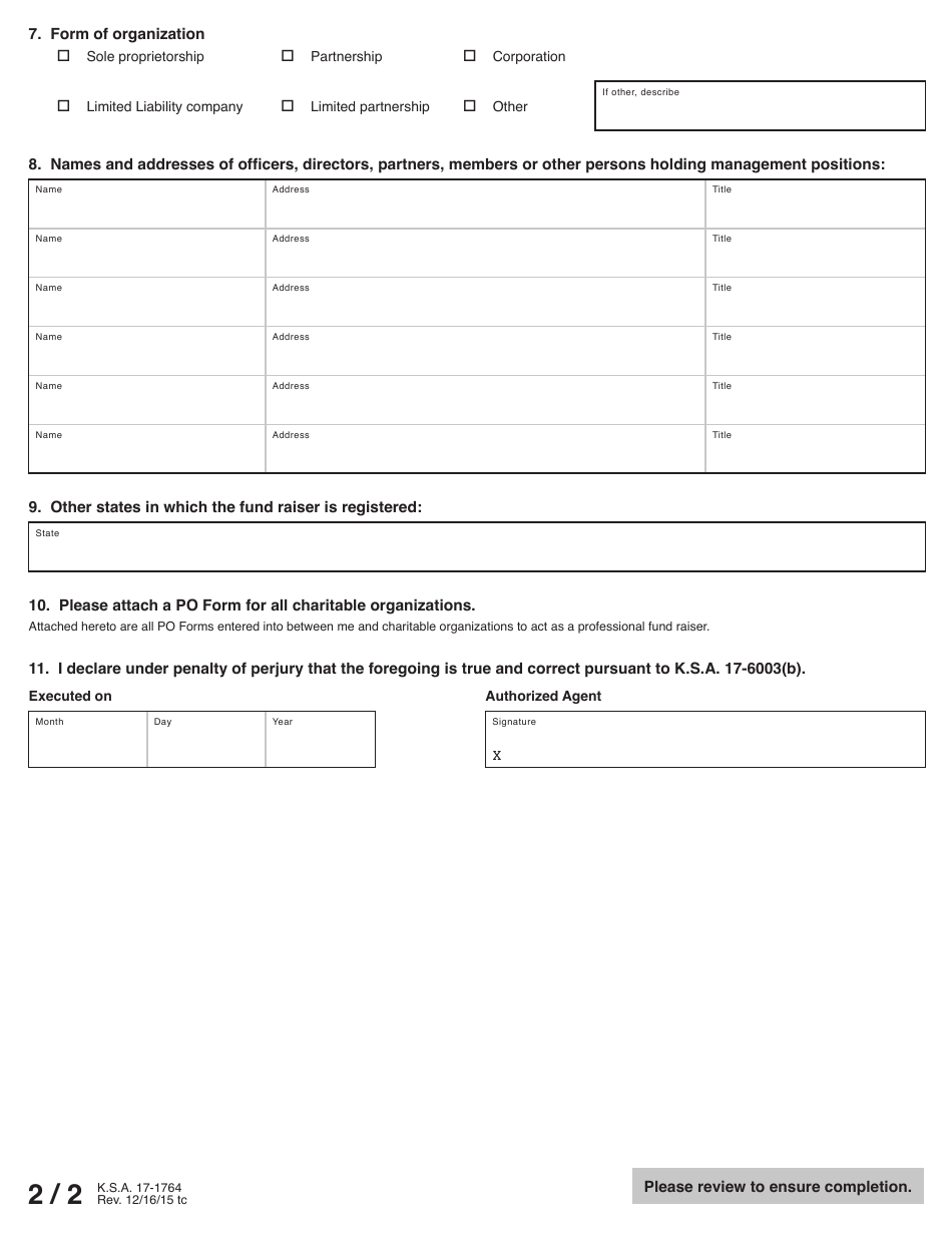Form PR90-05 Professional Fund Raiser Application - Kansas, Page 3