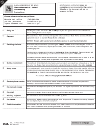 Form RL53-08 Reinstatement of Limited Partnership - Kansas