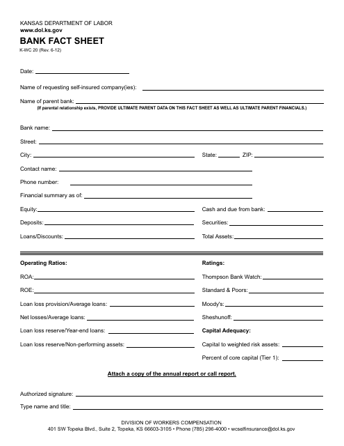 K-WC Form 20 Bank Fact Sheet - Kansas