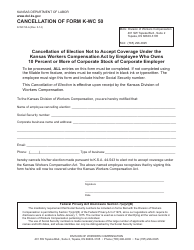 Document preview: K-WC Form 50-A Cancellation of Election Not to Accept Coverage Under the Kansas Workers Compensation Act by Employee Who Owns 10 Percent or More of Corporate Stock of Corporate Employer - Kansas