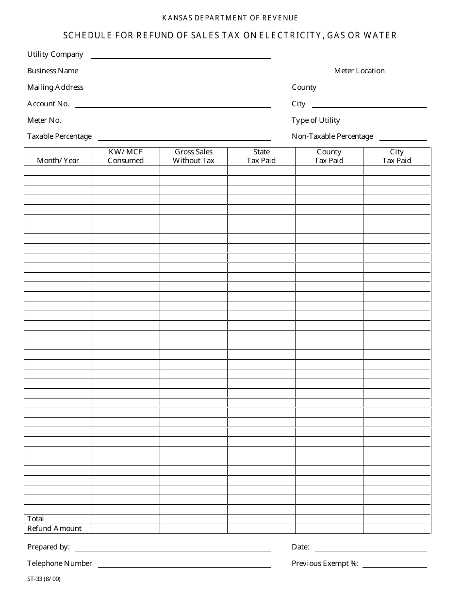 Form ST-33 - Fill Out, Sign Online and Download Printable PDF, Kansas ...