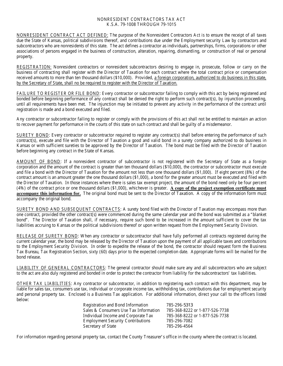 Form ST-44 Nonresident Contractors Information Form - Kansas, Page 2