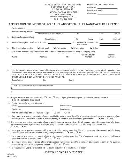 Form MF-169  Printable Pdf
