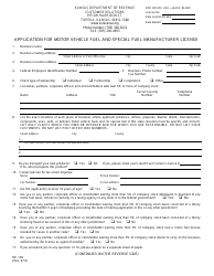 Form MF-169 Application for Motor Vehicle Fuel and Special Fuel Manufacturer License - Kansas
