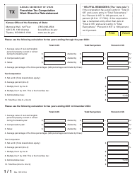 Document preview: Form TX Franchise Tax Computation Work Sheet for Reinstatement - Kansas