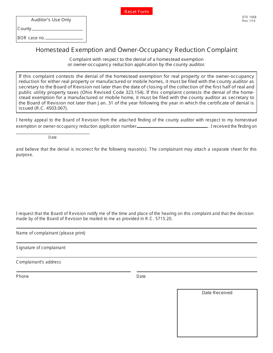 Form DTE106B Fill Out, Sign Online and Download Fillable PDF, Ohio