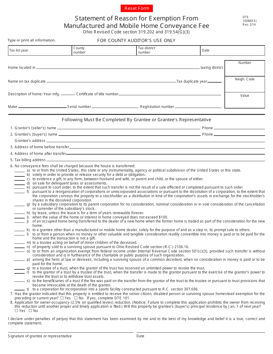 Form DTE100M(EX) Fill Out, Sign Online and Download Fillable PDF
