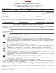 Form DTE100M(EX) Statement of Reason for Exemption From Manufactured and Mobile Home Conveyance Fee - Ohio