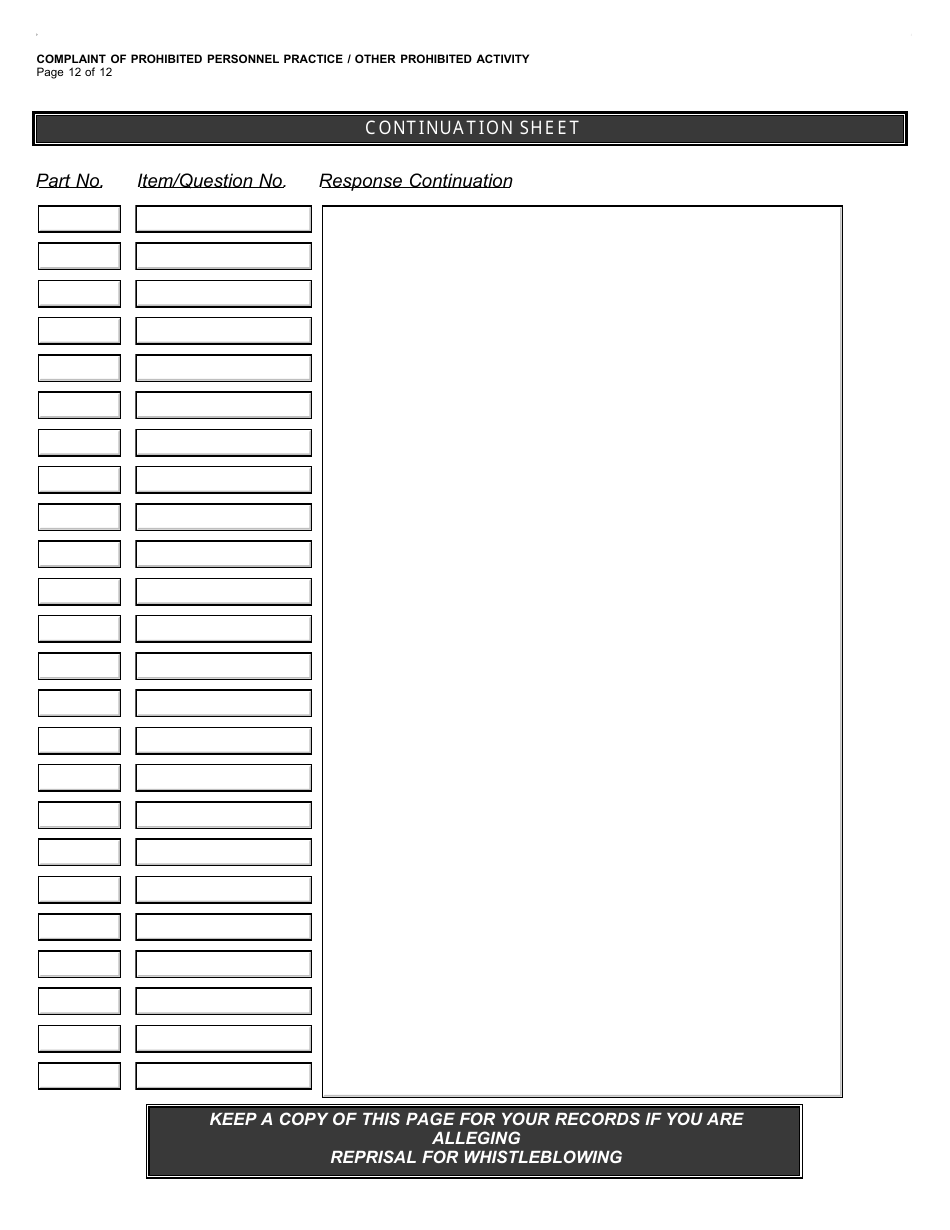 Form OSC-11 Complaint of Possible Prohibited Personnel Practice or Other Prohibited Activity, Page 14