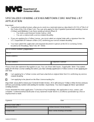 Document preview: Specialized Vending License/Midtown Core Waiting List Application Form - New York City