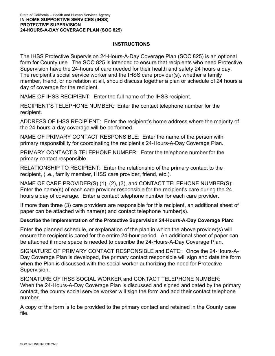 Form SOC825 Protective Supervision 24-hours-A-day Coverage Plan - California, Page 2