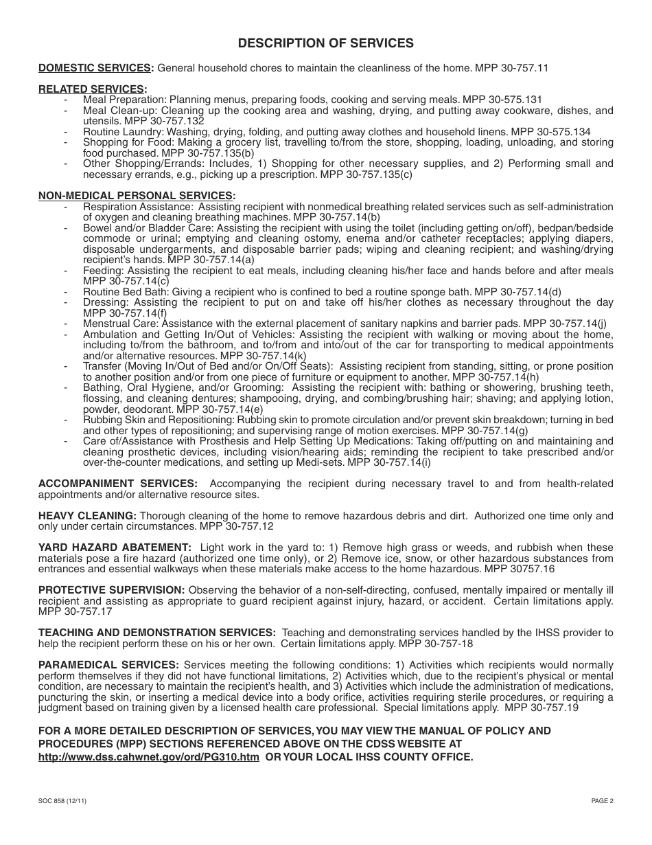Form SOC858 In-home Supportive Services Provider Notification - California, Page 2