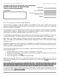 Form SOC875 &quot;In-home Supportive Services (Ihss) Program Notice to Recipient of Health Care Certification Requirement&quot; - California