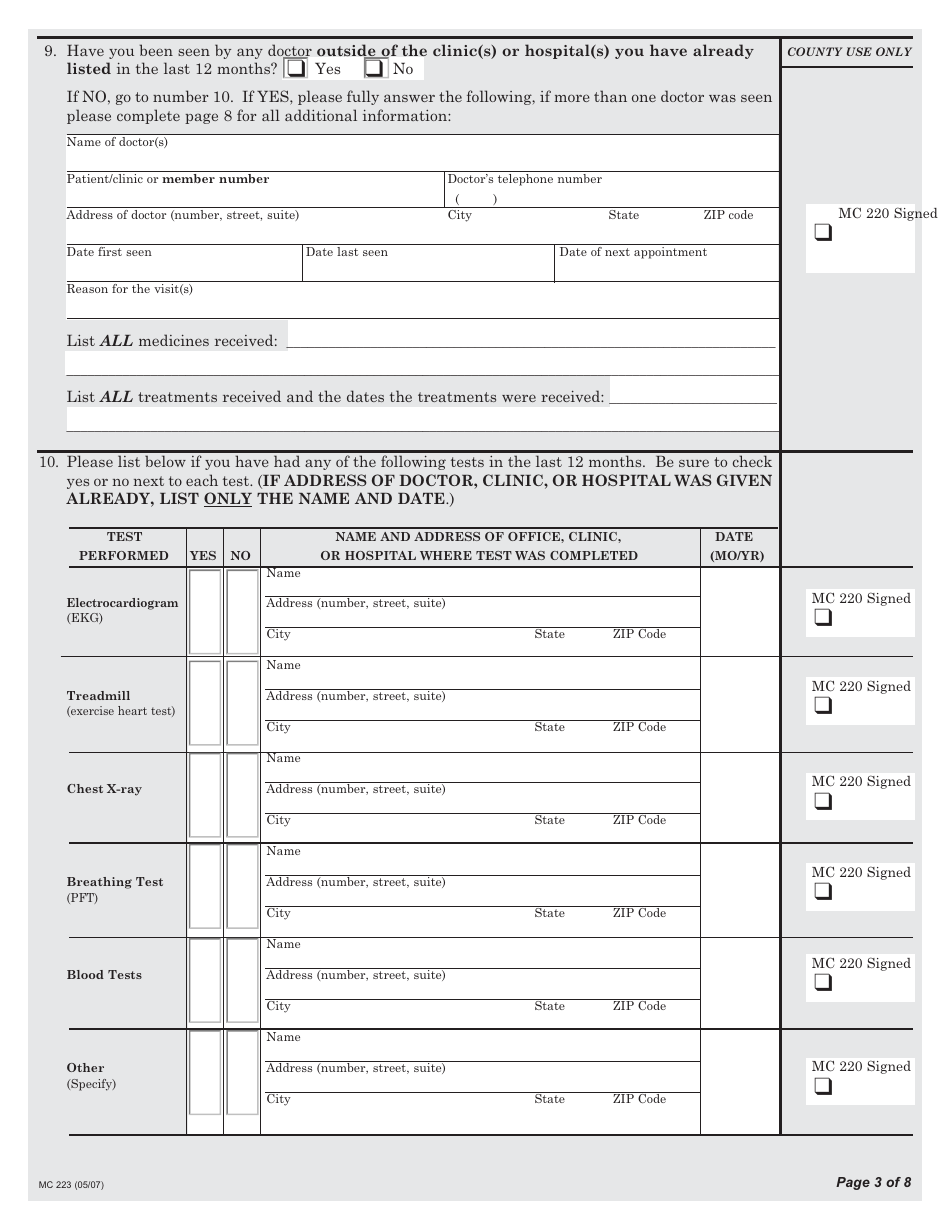 Form MC223 Applicants Supplemental Statement of Facts for Medical - California, Page 3