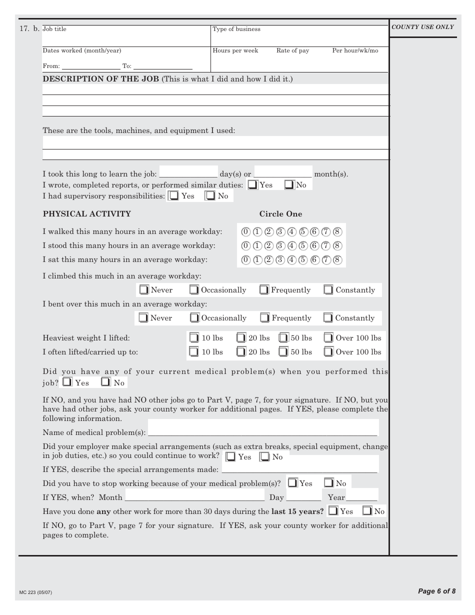 Form MC223 Applicants Supplemental Statement of Facts for Medical - California, Page 6