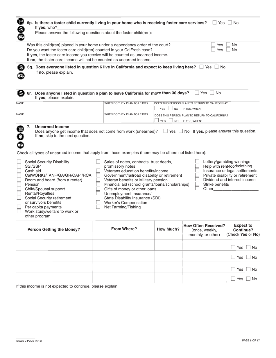 Form SAWS2 PLUS Application for CalFresh, Cash Aid, and / or Medi-Cal / Health Care Programs - California, Page 14
