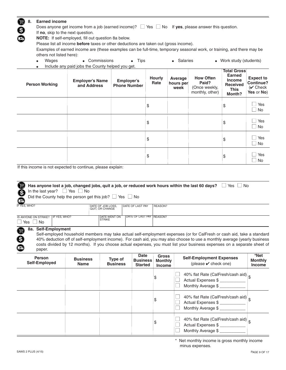 Form SAWS2 PLUS Application for CalFresh, Cash Aid, and / or Medi-Cal / Health Care Programs - California, Page 15