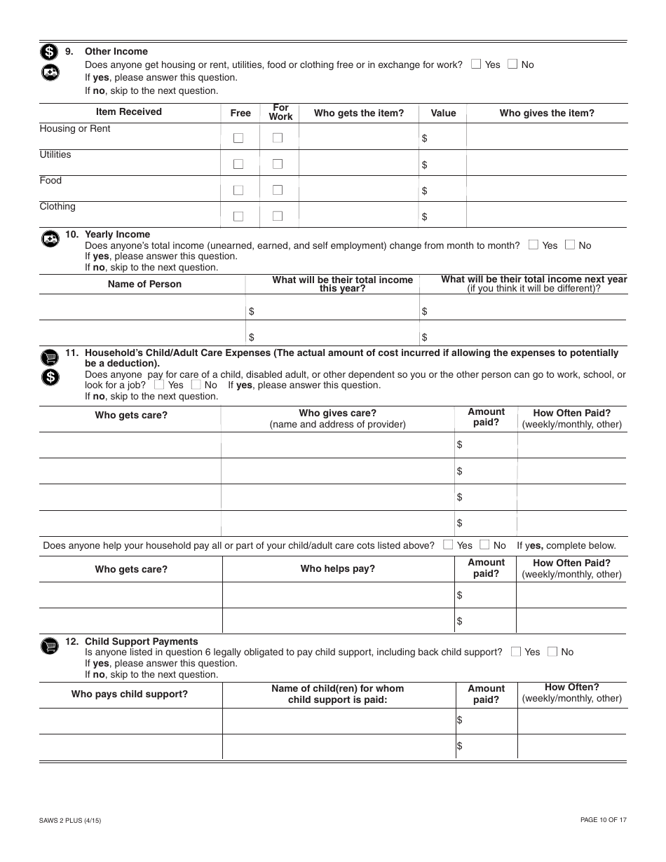 Form SAWS2 PLUS Application for CalFresh, Cash Aid, and / or Medi-Cal / Health Care Programs - California, Page 16