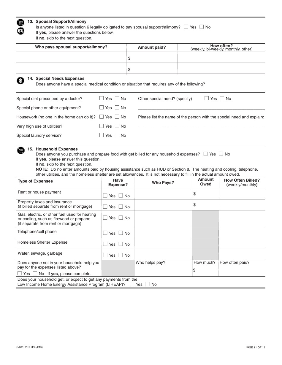Form SAWS2 PLUS Application for CalFresh, Cash Aid, and / or Medi-Cal / Health Care Programs - California, Page 17