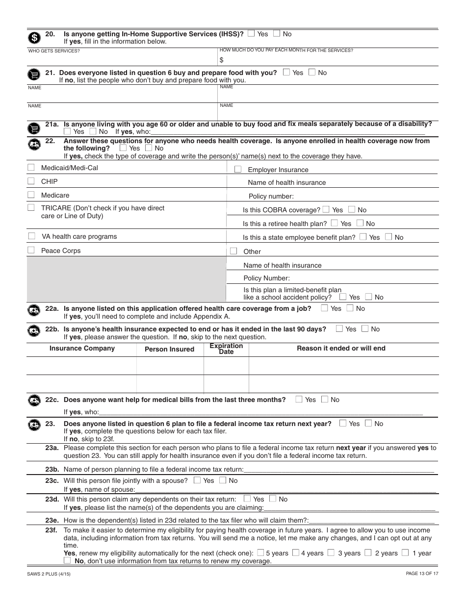 Form SAWS2 PLUS - Fill Out, Sign Online and Download Fillable PDF ...