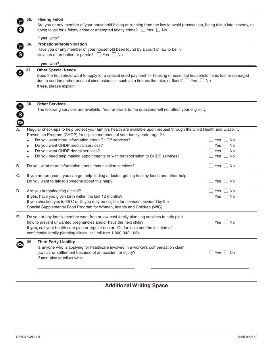 Form SAWS2 PLUS Application for CalFresh, Cash Aid, and / or Medi-Cal / Health Care Programs - California, Page 22