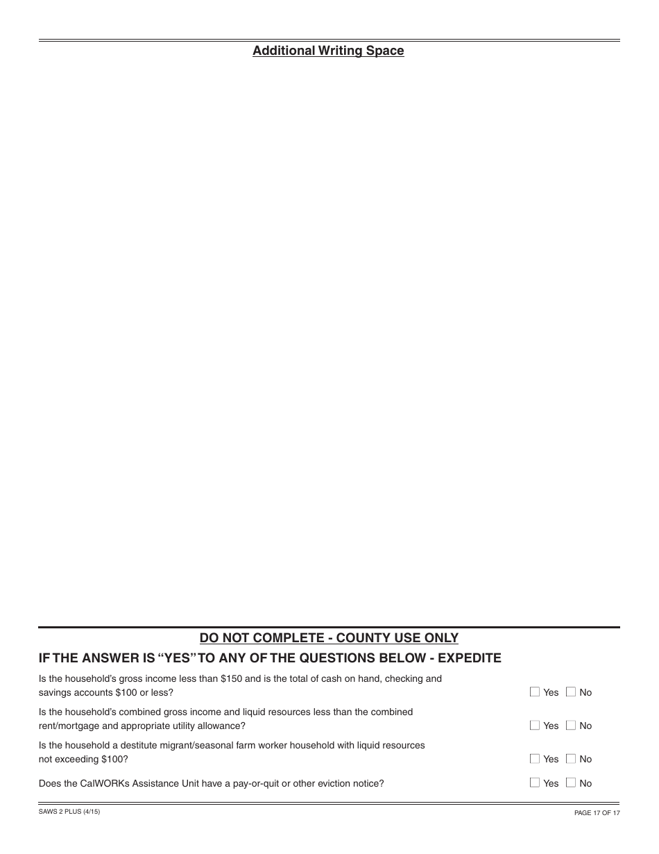 Form SAWS2 PLUS Application for CalFresh, Cash Aid, and / or Medi-Cal / Health Care Programs - California, Page 23