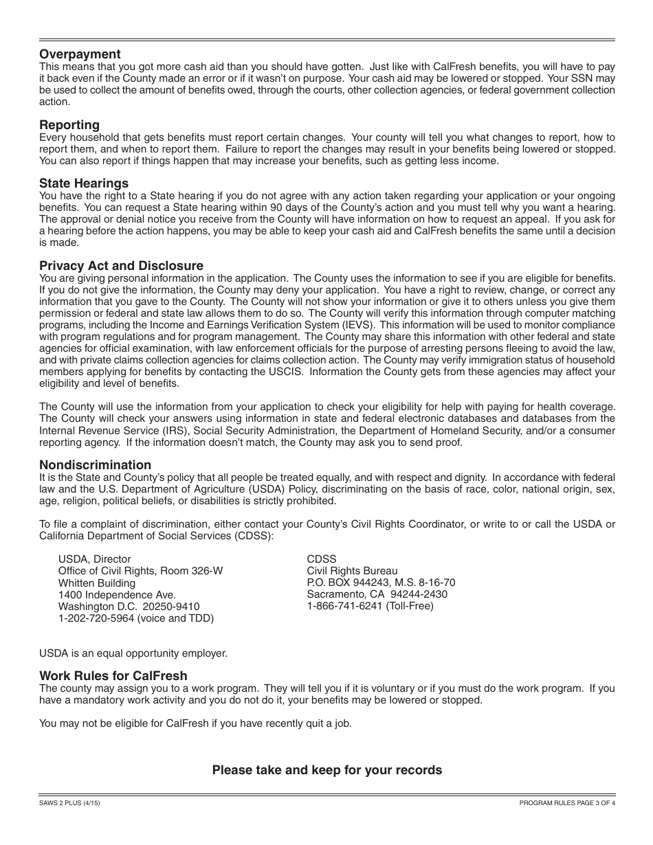 Form SAWS2 PLUS Application for CalFresh, Cash Aid, and / or Medi-Cal / Health Care Programs - California, Page 5