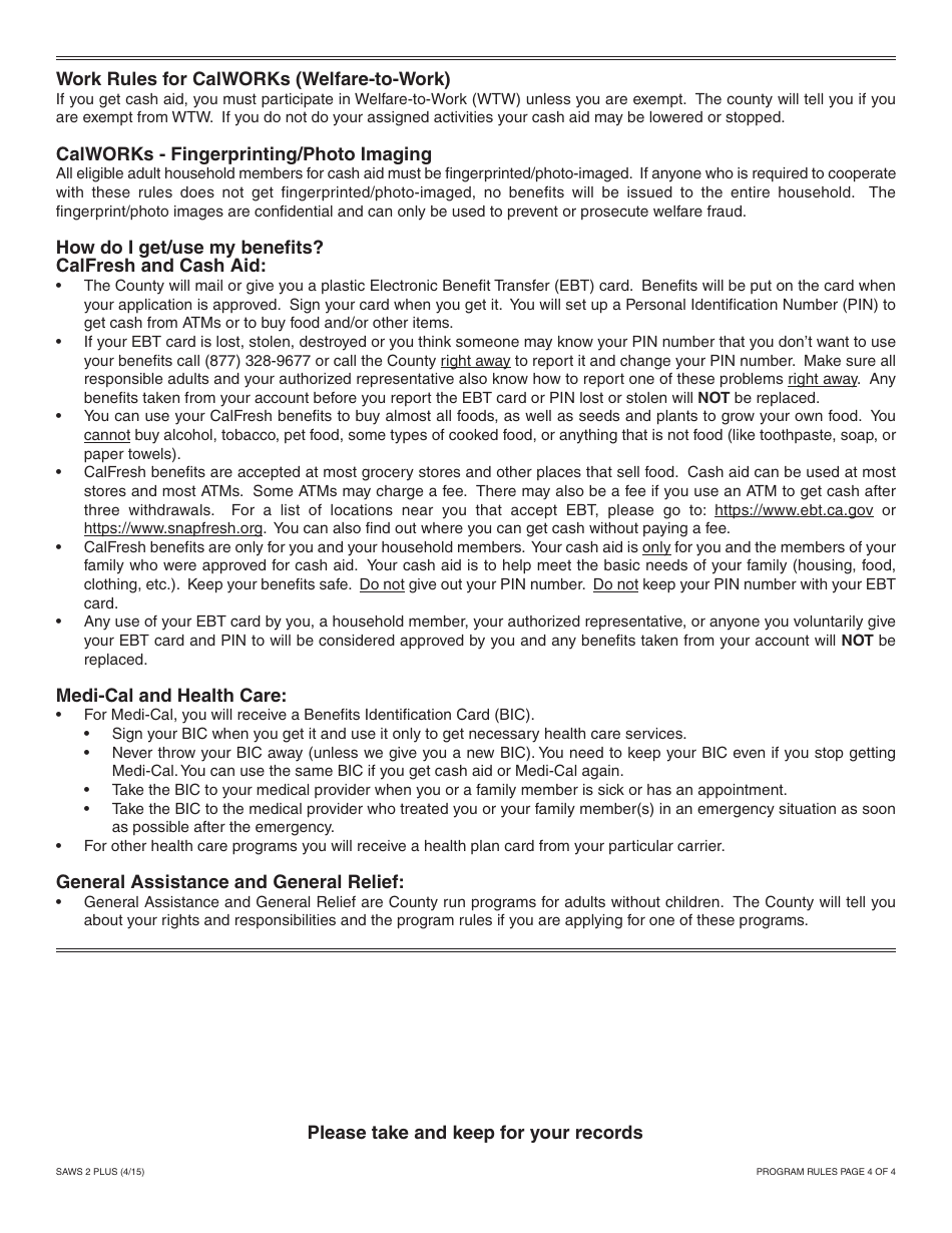 Form SAWS2 PLUS Application for CalFresh, Cash Aid, and / or Medi-Cal / Health Care Programs - California, Page 6