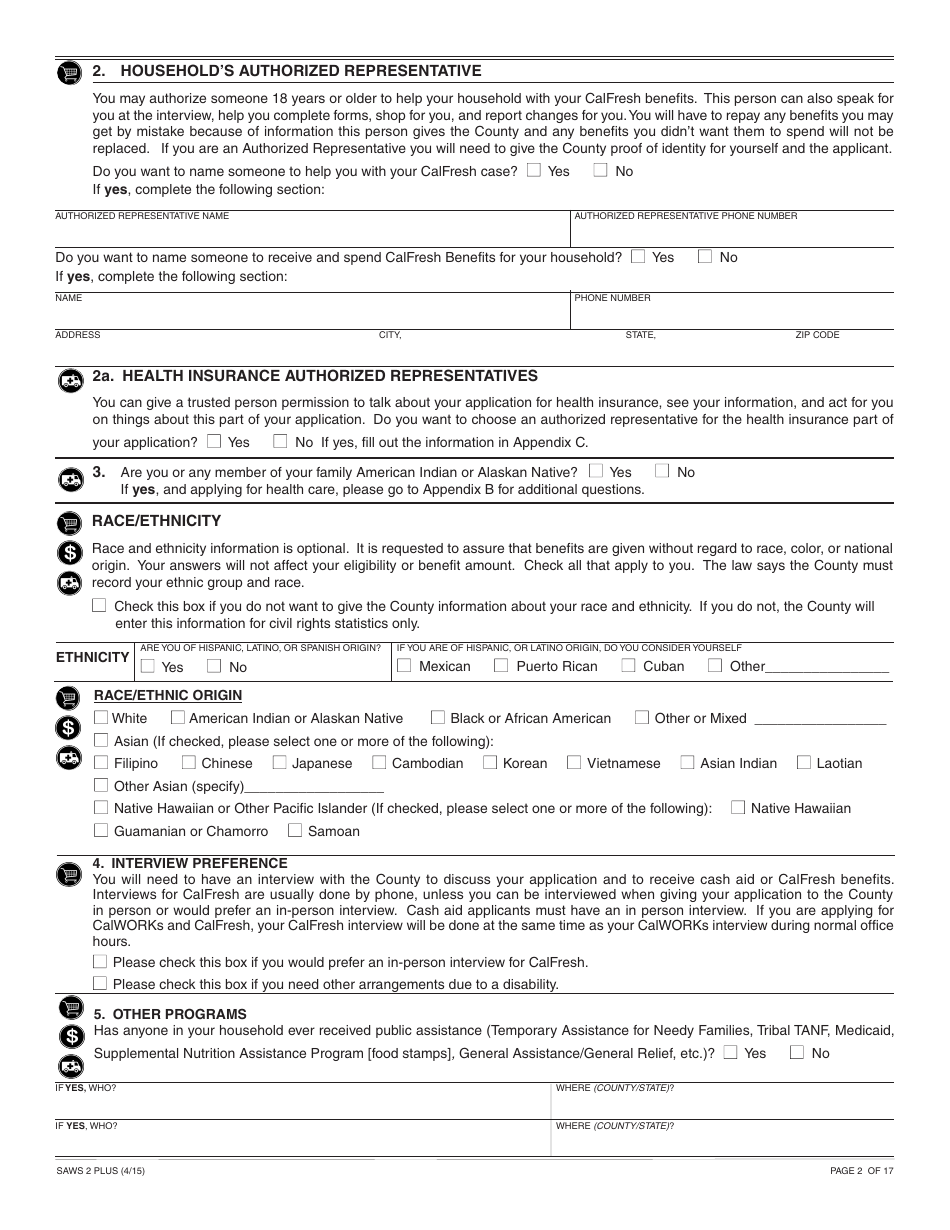 Form SAWS2 PLUS Application for CalFresh, Cash Aid, and / or Medi-Cal / Health Care Programs - California, Page 8