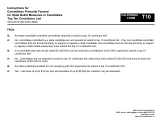 Instructions for FPPC Form T10 Committees Primarily Formed for State Ballot Measures or Candidates Top Ten Contributor List - California, Page 6