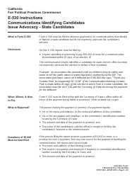Document preview: Instructions for FPPC Form E-530 Communications Identifying Candidates Issue Advocacy - State Candidates - California