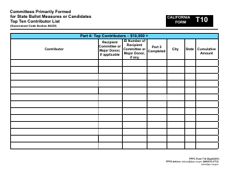 FPPC Form T10 Committees Primarily Formed for State Ballot Measures or Candidates Top Ten Contributor List - California, Page 2