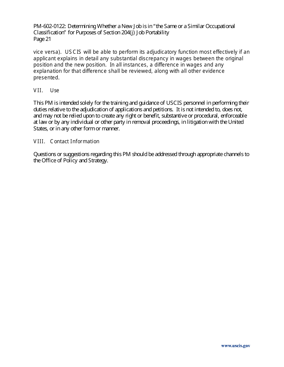 Determining Whether a New Job Is in the Same or a Similar Occupational Classification for Purposes of Section 204(J) Job Portability - Policy Memorandum, Page 21
