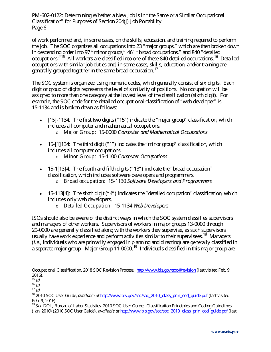 Determining Whether a New Job Is in the Same or a Similar Occupational Classification for Purposes of Section 204(J) Job Portability - Policy Memorandum, Page 6