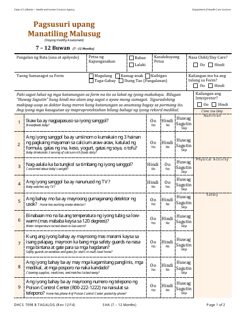 Form DHCS7098 B Staying Healthy Assessment - 7-12 Months - California (Tagalog)