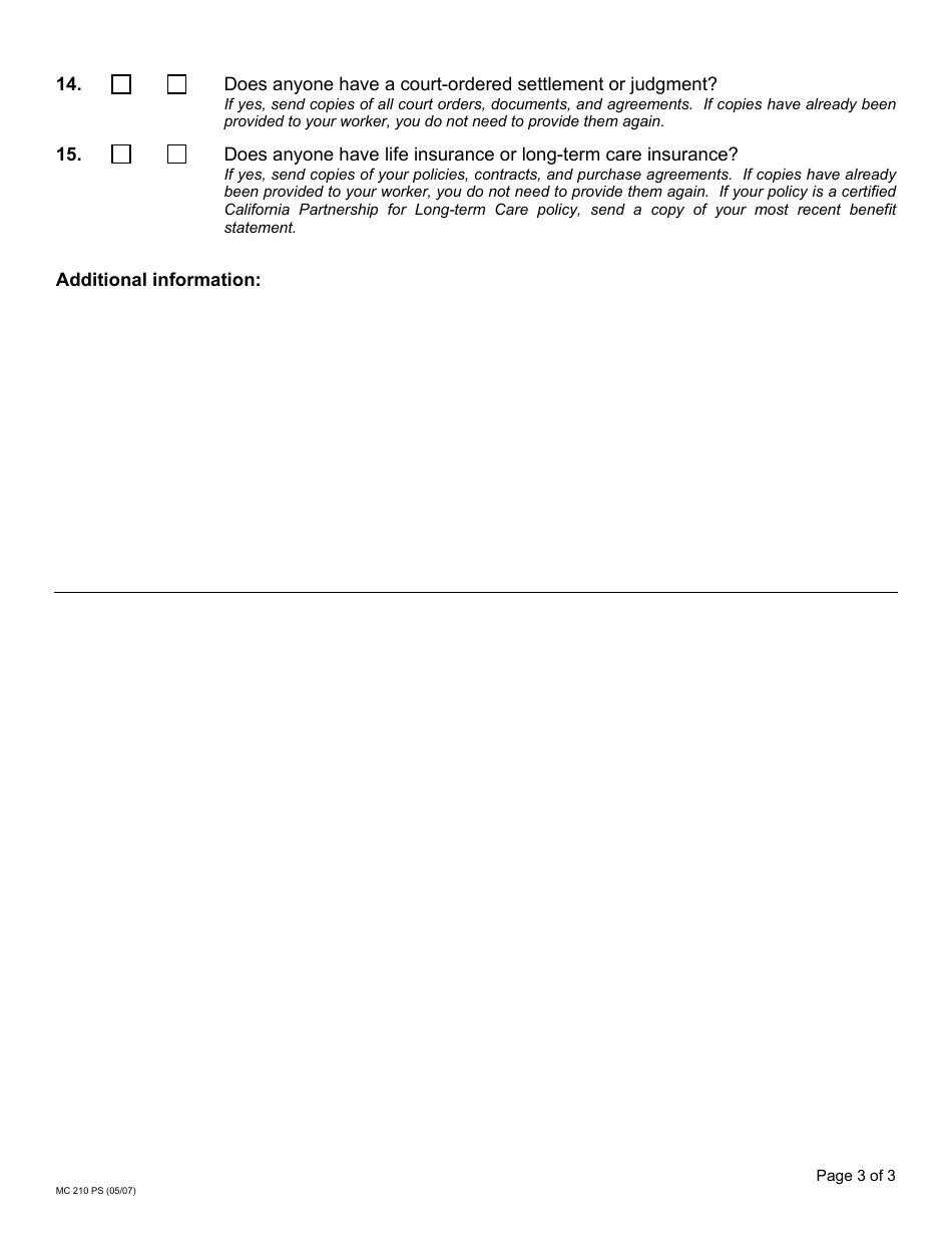 Form MC210 PS Property Supplement - California, Page 3