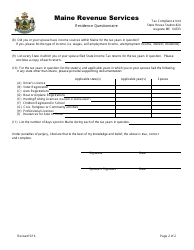 Residence Questionnaire Form - Maine, Page 2