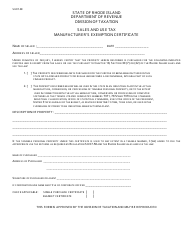 Document preview: Form SU07-58 Sales and Use Tax - Manufacturer's Exemption Certificate - Rhode Island