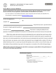 Document preview: Form PS30188-05 Farm Work License Affidavit - Minnesota