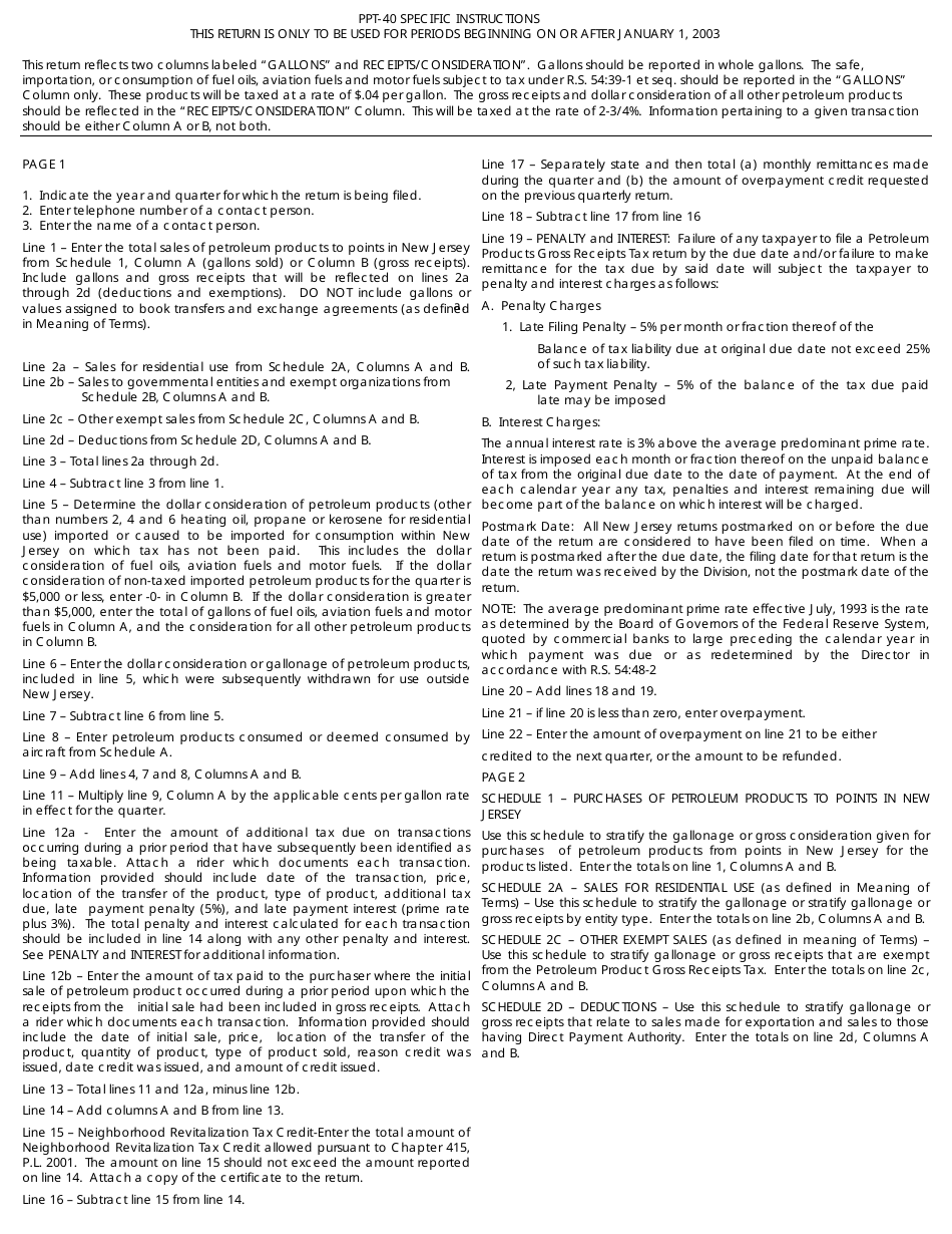 Instructions for Form PPT-40, PPT-41 - New Jersey, Page 3