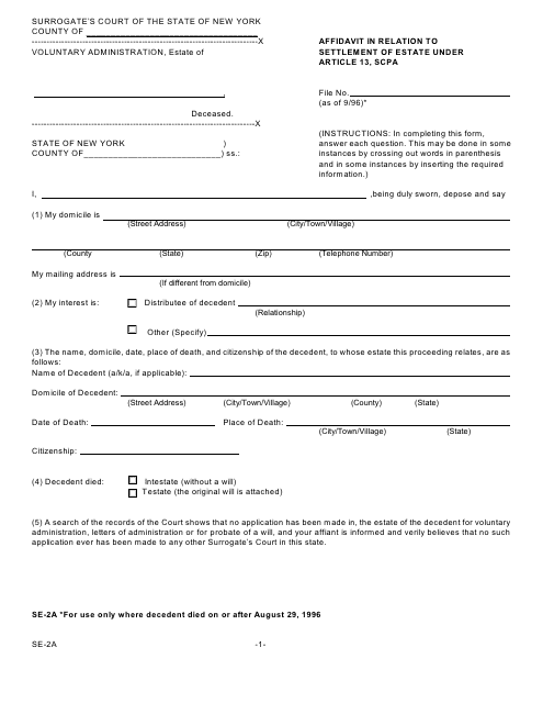 Form SE-2A  Printable Pdf