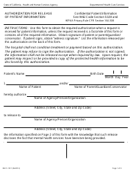 Document preview: Form DHCS1811 Authorization for Release of Patient Information - California