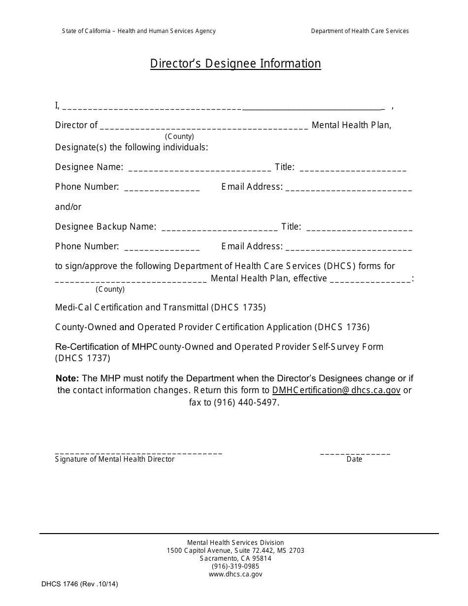 Form DHCS1746 Directors Designee Information - California, Page 2