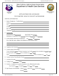 Form DHCS1814 Application for Licensure Psychiatric Health Facility &amp; Program - California
