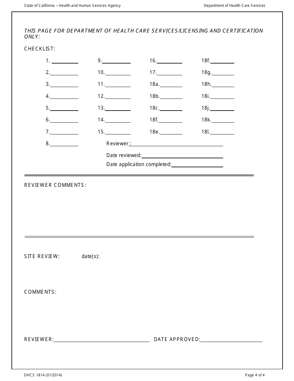 Form DHCS1814 Application for Licensure Psychiatric Health Facility  Program - California, Page 4