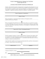 Document preview: Contractor's Exempt Purchase Certificate Form - Rhode Island