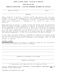 Document preview: Exemption Certificate Form - Pollution Treatment Equipment and Supplies - Rhode Island